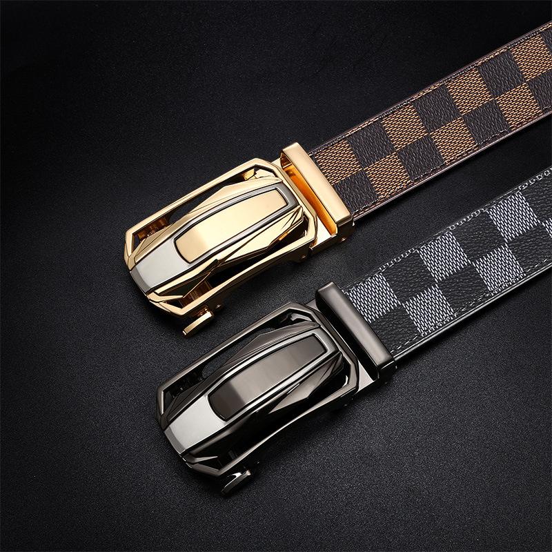 Men'S Belt Business Automatic Buckle Belt Casual Simple And Durable Pu Plaid Belt