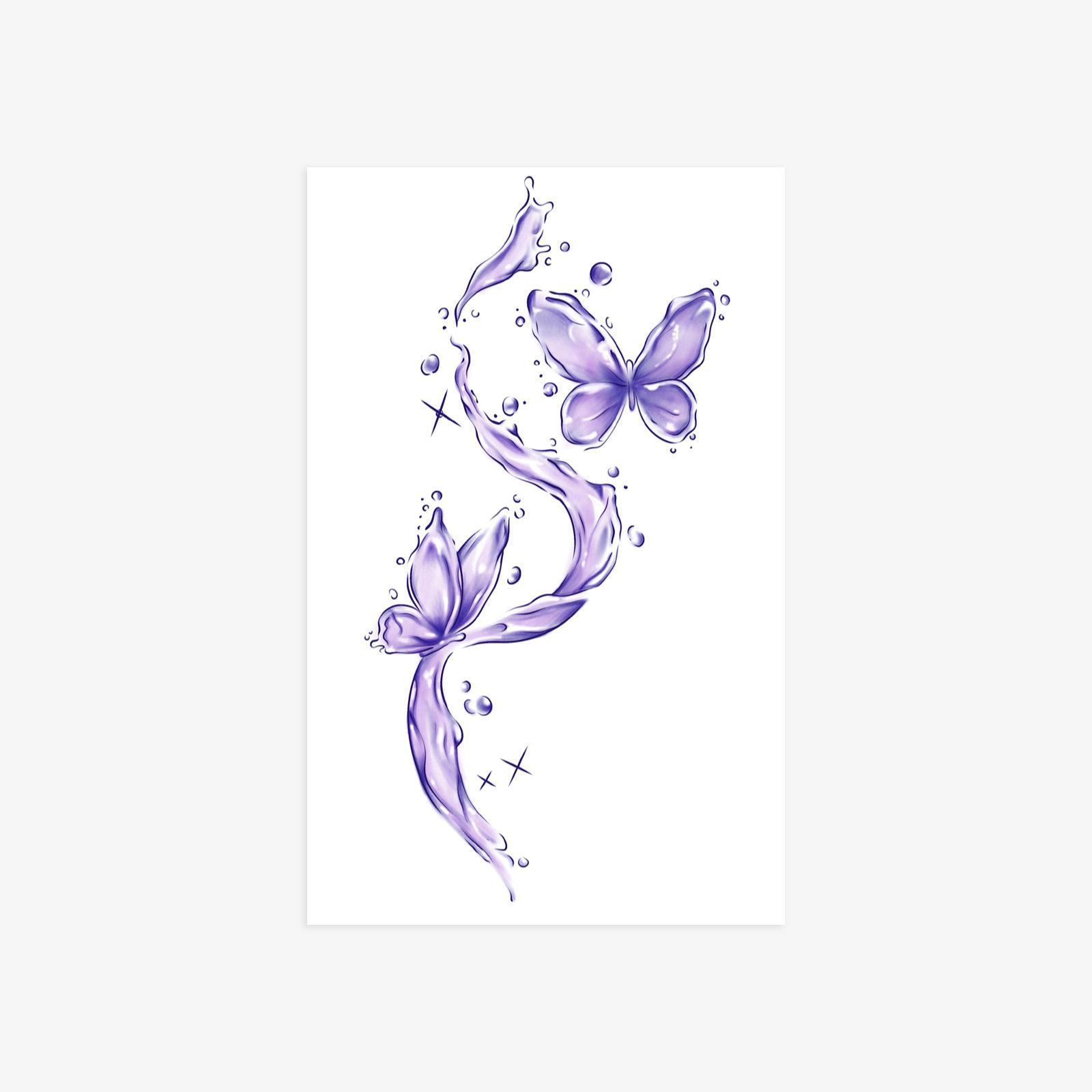 

Niche Personalized Tattoo Sticker Waterproof Female Long-Lasting Butterfly, Splash Wave Tattoo Sticker 12*19