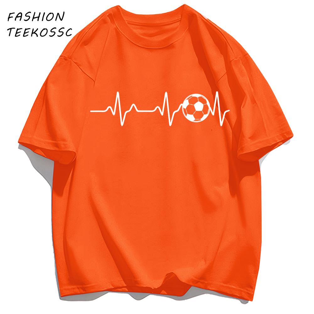 Football Electrocardiogram Print Men T Shirt Crewneck Summer TShirt Casual Loose Clothes Unisex AllMatch Cotton Sportswear