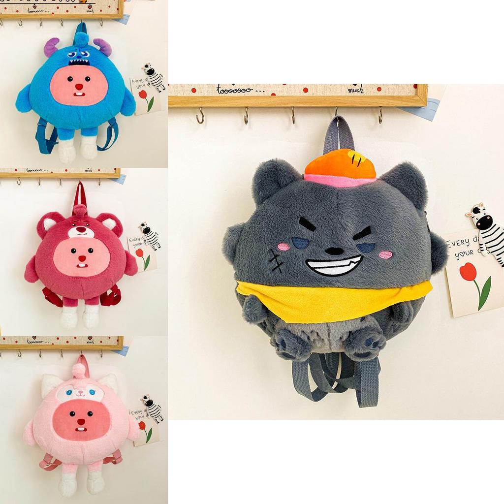 Cute Plush Toy Strawberry Bear Cartoon Backpack Children Parent-child Bag Soft Velvet Street Fashion