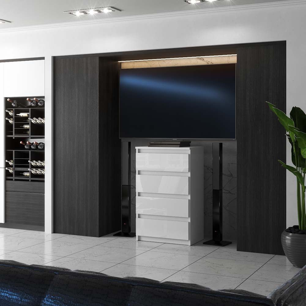 Glossy White Chest of Drawers with 4 Drawers 60cm TV Cabinet Furniture for Living Room Bedroom