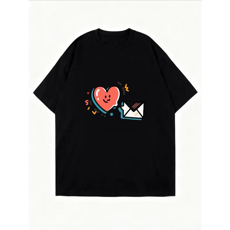 White T Shirt With Heart And Envelope Print For Casual Wear
