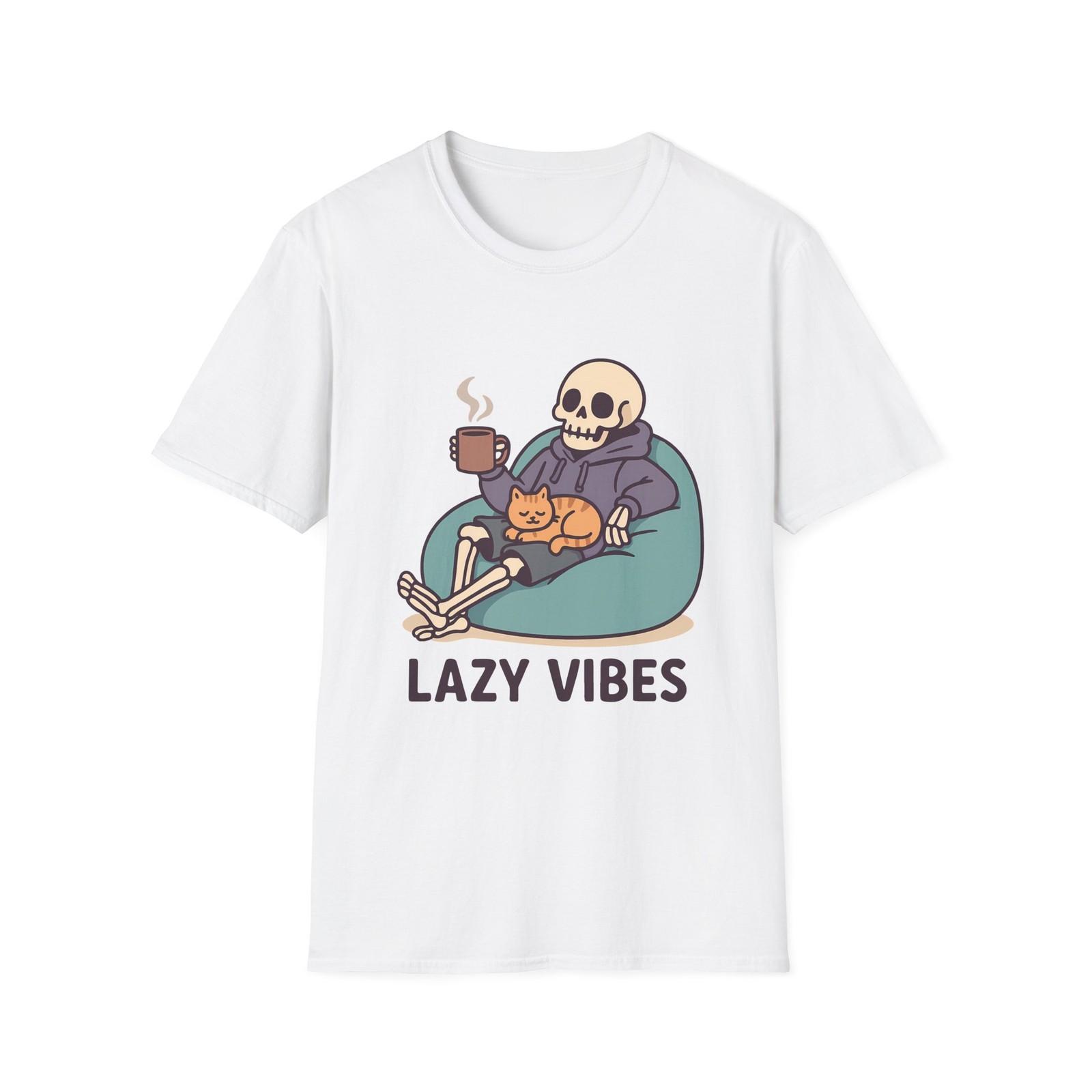 Unisex Softstyle T-Shirt Skeleton Cat Coffee Relaxing S