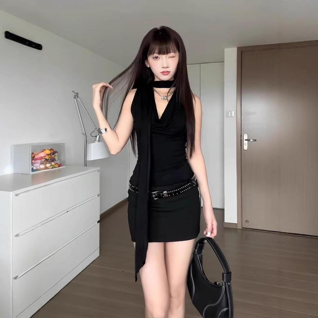 Scharfes Mädchen Schulterfreies Schwarzes Bodycon-Kleid - Frühling/Sommer Sexy Langärmeliges Mini-Kleid