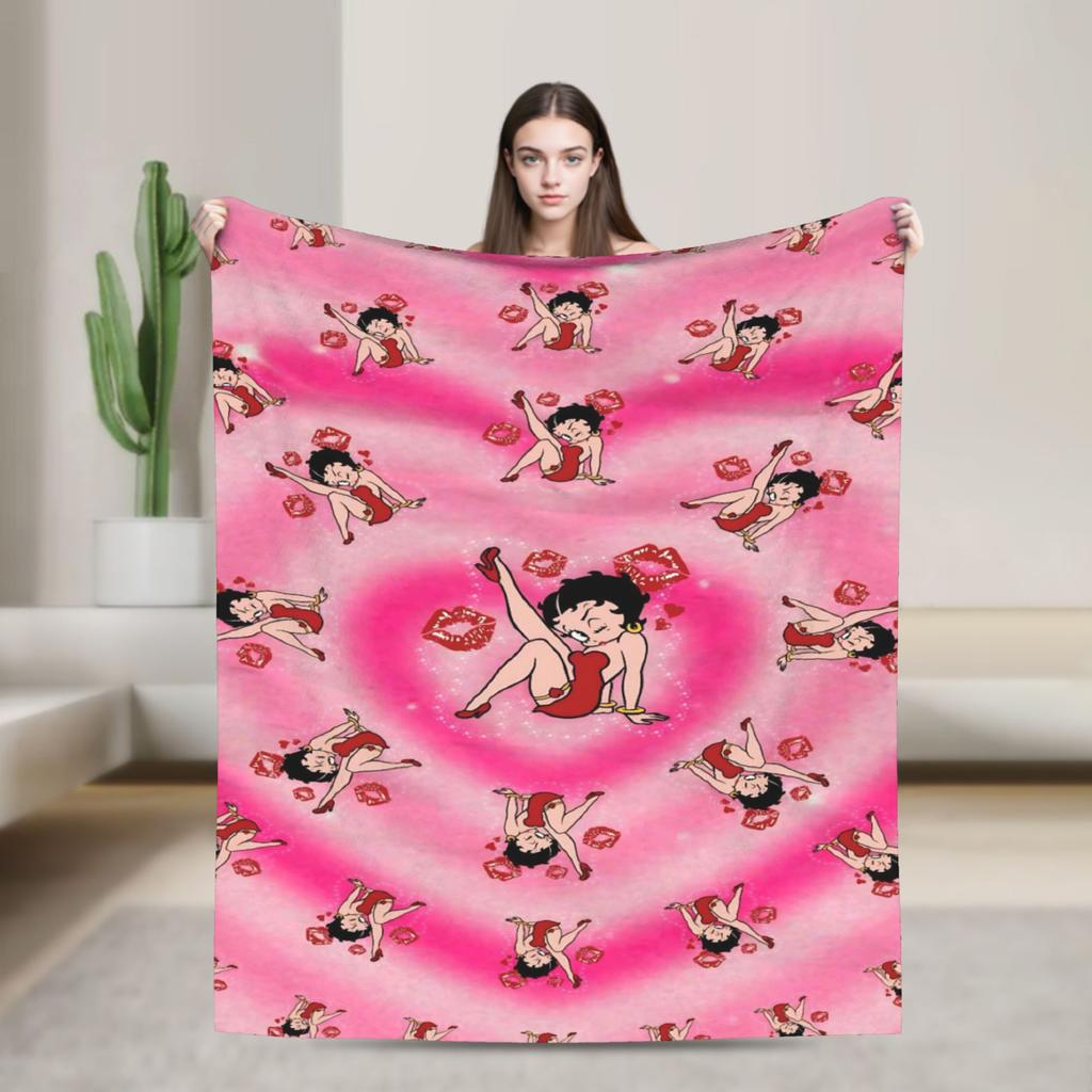 B-Bettys Boops Comfortable Blanket Cartoon Doll Casual Plane Travel Throw Blanket Home Decor Flannel Bedspread Sofa Bed Cover