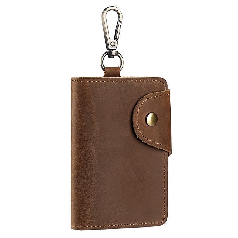 Retro Crazy Horse Leather Key Holder - Men's Genuine Leather Waist Pouch, Access Card Key Cover, Home Key Storage Bag.