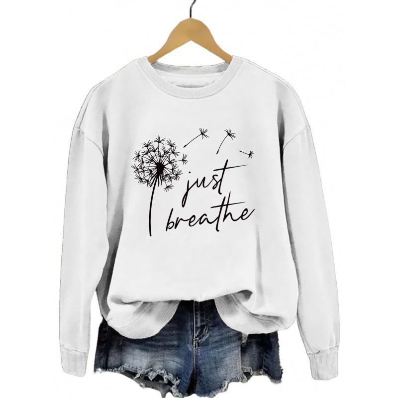 European & American 'Just Breathe' Dandelion Print Sweatshirt - Women's Casual Fashion Top