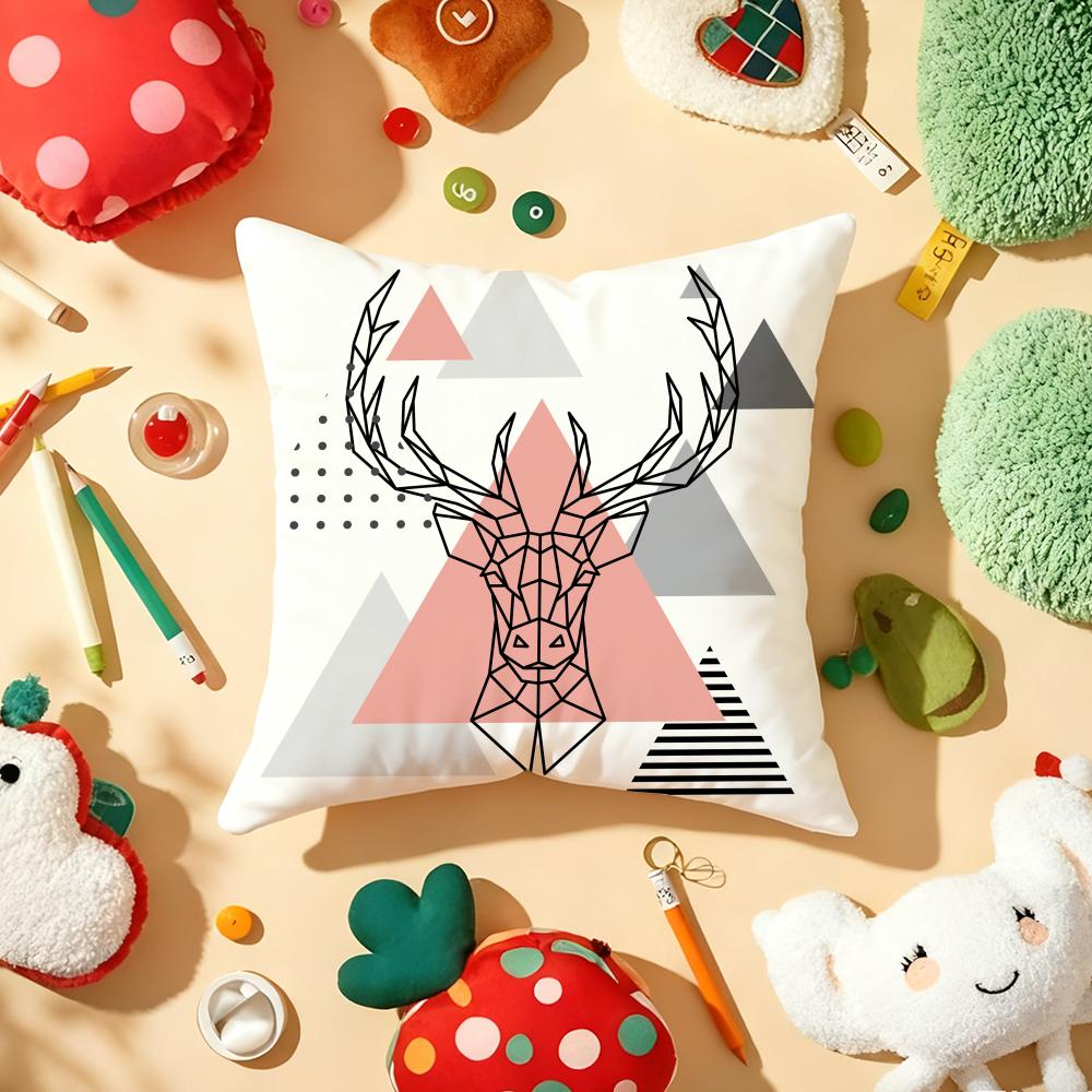 Modern Nordic Style Deer Head Cushion Cover Plush Fabric Soft DoubleSided Printed Sofa Warm Winter Home Gift Pillow Cover