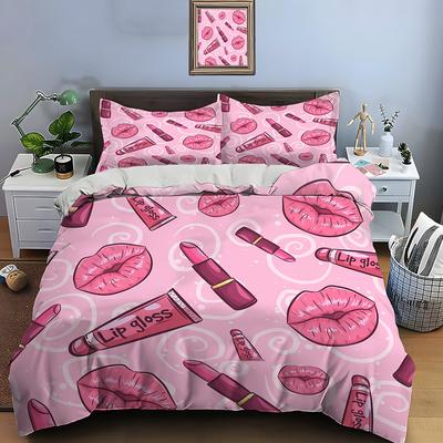 Juego de cama de 3 piezas con estampado de maquillaje de moda Funda nórdica 1 Funda nórdica 2 Fundas de almohada Juego de cama para adultos y niños Regalos de lujo para niñas
