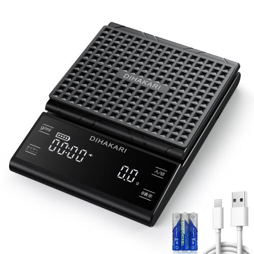 DIHAKARI Coffee Scale, Digital Scale, Type-C, 2-Hour Rapid Charging, 0.1g Increments, 3kg Capacity, Automatic Flour/Water Ratio Measurement, Espresso
