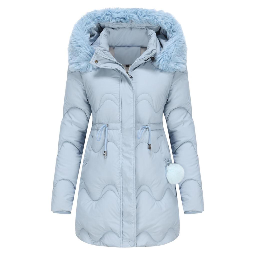 Women's Cotton-padded Jacket Detachable Cap Wool Autumn and Winter Warm Parker Long Coat
