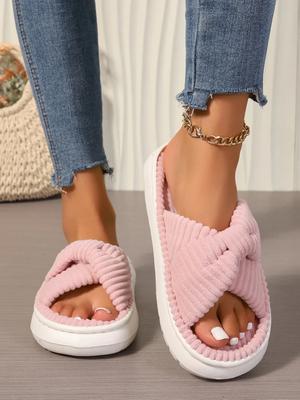 New Women's Slippers Open Toe Slip On Flat Shoes for Women Indoor Comfortable Home Cotton Shoes Anti-slip Platform Shoes