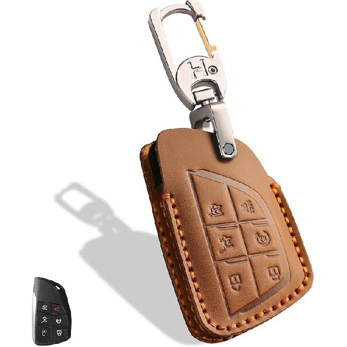 Leather Key Fob Cover, Compatible with -2025 2026 GMC Yukon Denali Sierra, For Chevy Silverado Suburban Tahoe Buick etc, Retro Style Design Key