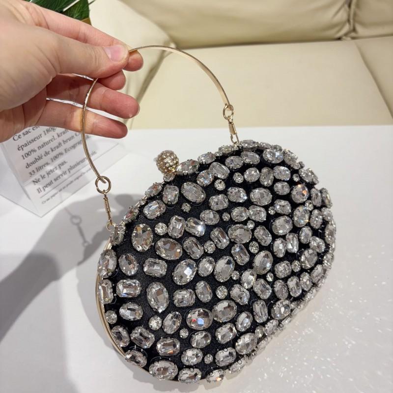 Sparkling Rhinestone Evening Clutch Bag Women Hard Box Style Crossbody Purse In Black Gold