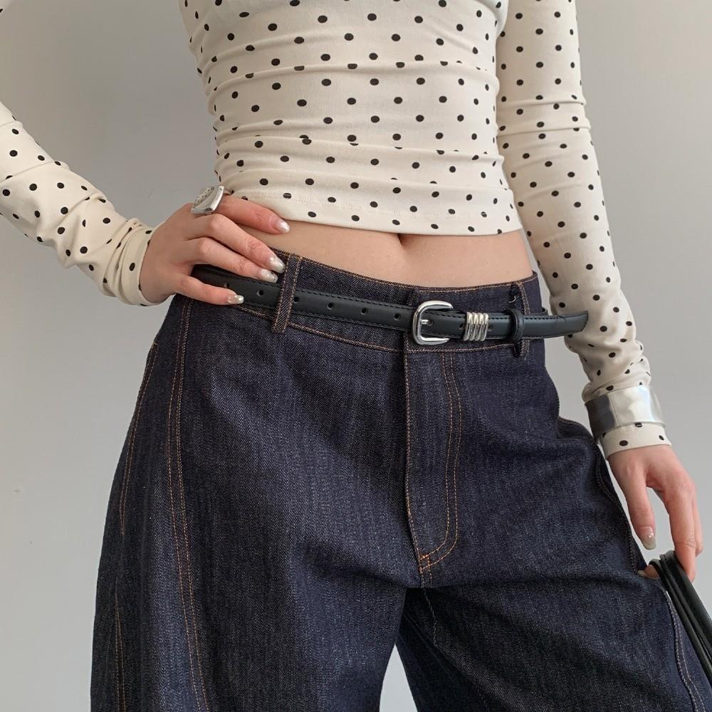 

Women s Fashion Korean Style PU Leather Belt Simple Versatile Trendy Waistband Pin Buckle Thin Belt Dresses Decoration чёрный