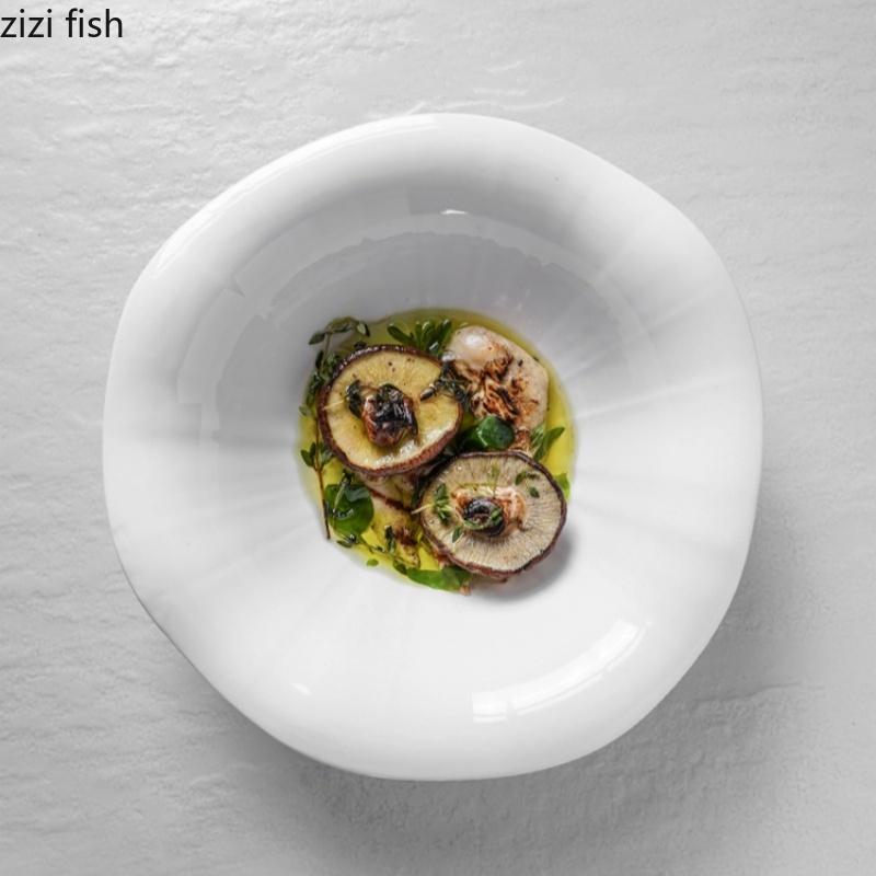 White Ceramic Bowl Fruit Dish Salad Bowls Dessert Bowl Soup Plate Noodle Bowls Dinner Plates Snack Trays Sashimi Plate Tableware