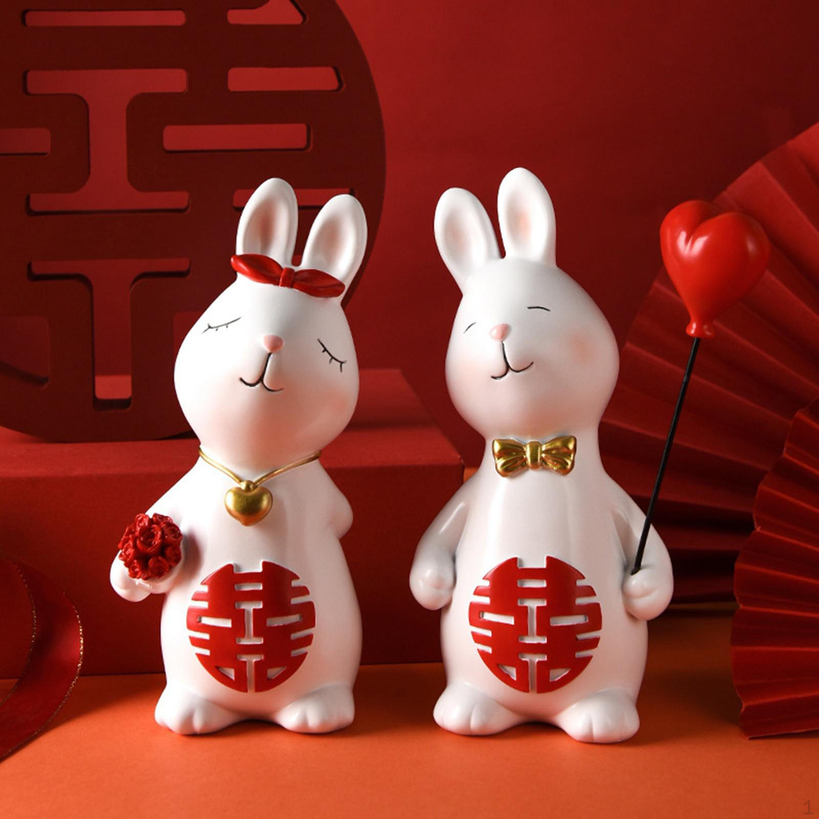 

2Pcs Couple Statue Weddings Collectible Modern Arts Figures Bunny Resin Figurines for Office Cabinet