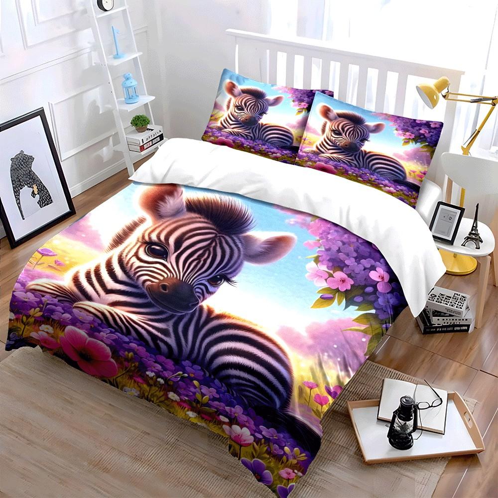 Zebra-Themed Trio for Nursery Decor Exquisite Three-piece Bedding Set Gift for Kids and Adults