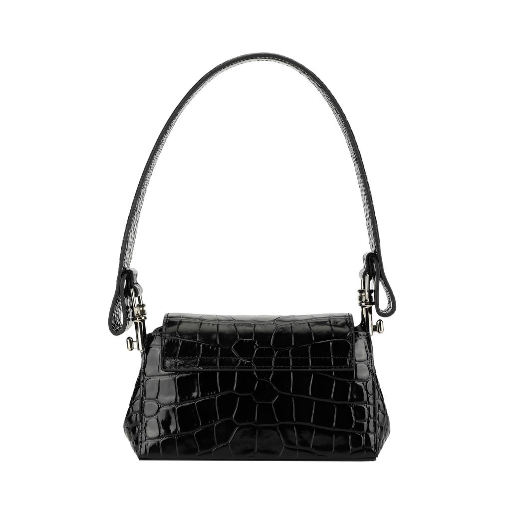 VIVIENNE WESTWOOD Silver Metal Accessories Crocodile Pattern Embossed Leather Shoulder Bag Women Shoulder Bag Black 46030001WL0098N401