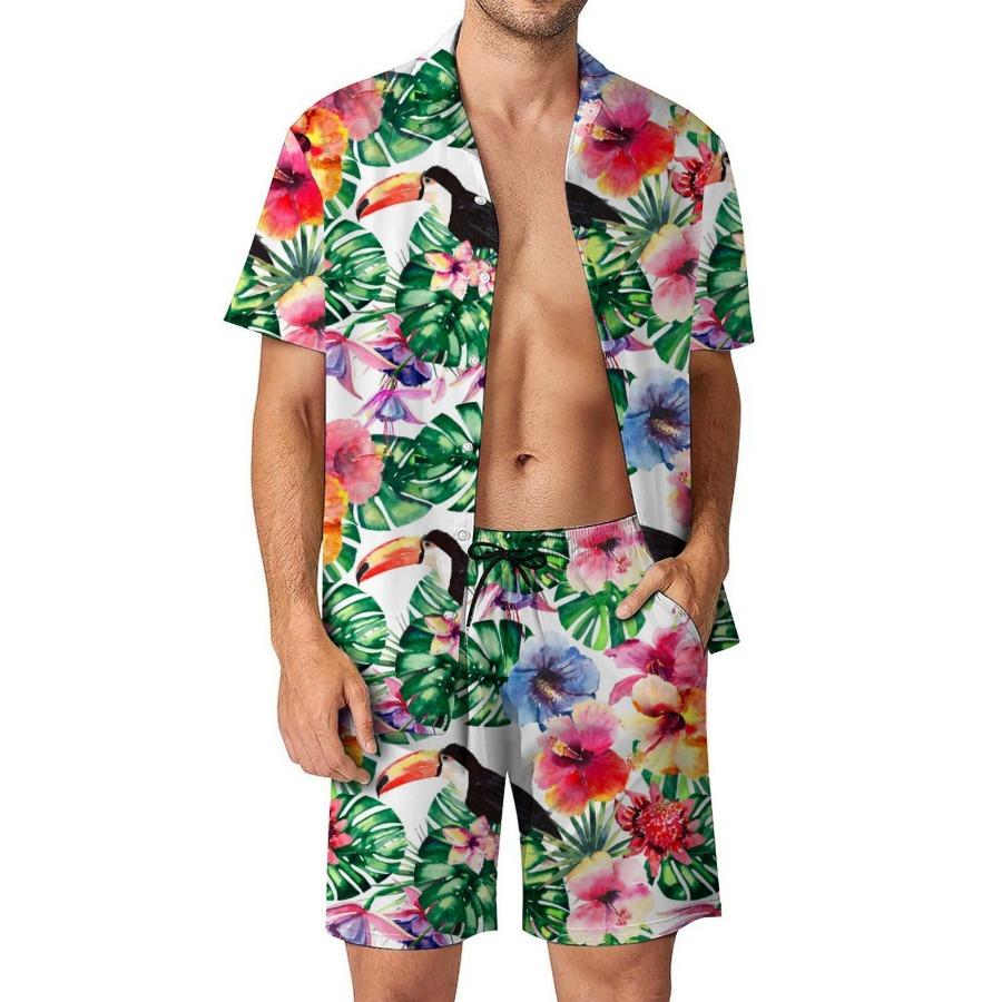 Floral Print Hawaiian Shirt Set 3D Print Casual Short Sleeve Beach Shorts Shirt Holiday Set