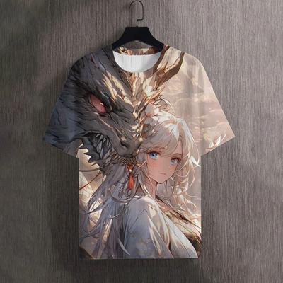 Men's T-Shirts Summer Dragon Messenger Pattern 3D Print Top Tees Beautiful Girl Women Streetwear Oversized T Shirt Men Clothing