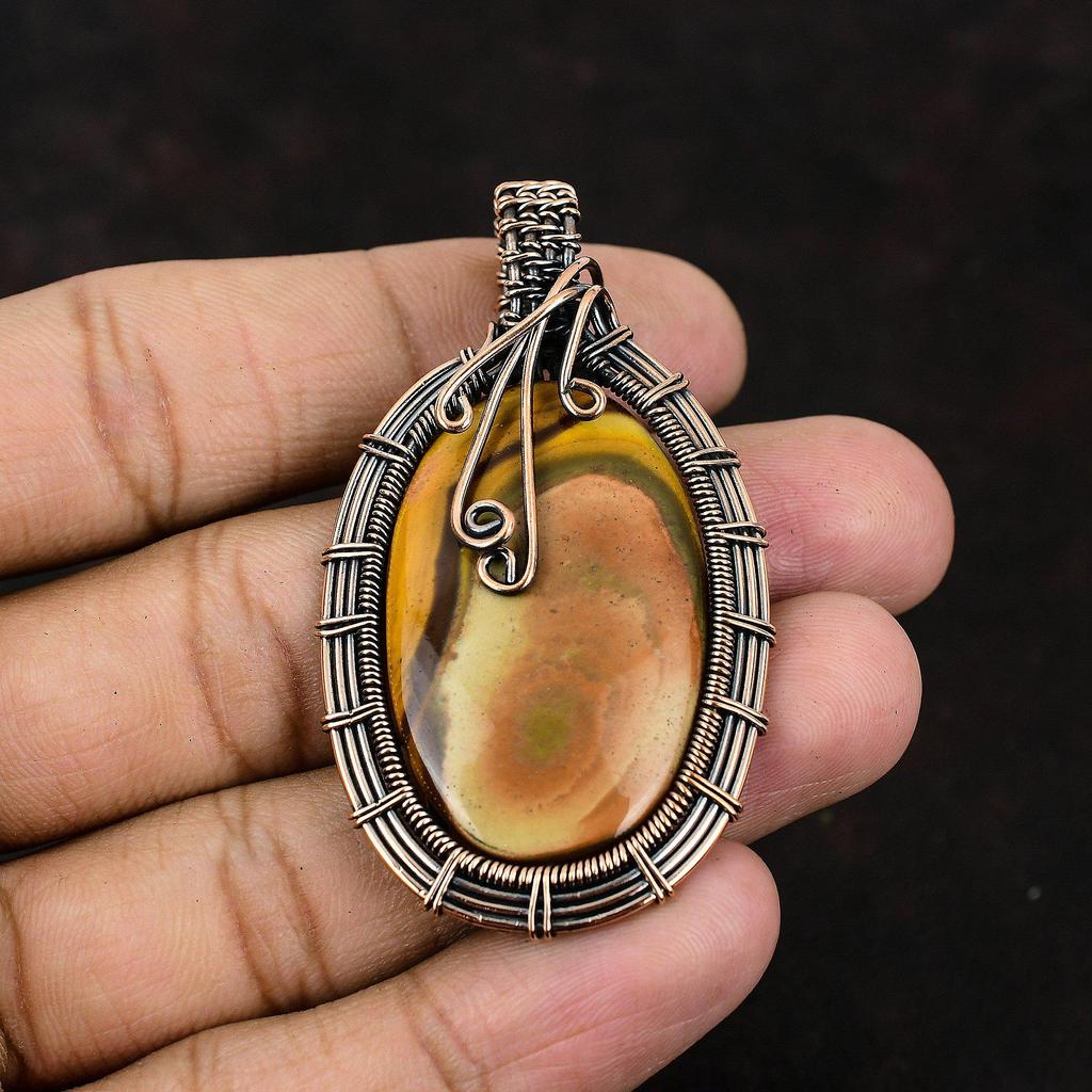 Polychrome Jasper Gemstone Pendant Copper Wire Wrapped Pendant Handmade Copper Jewelry Designer Pendant Gift For Her Jasper Jewelry For Mom