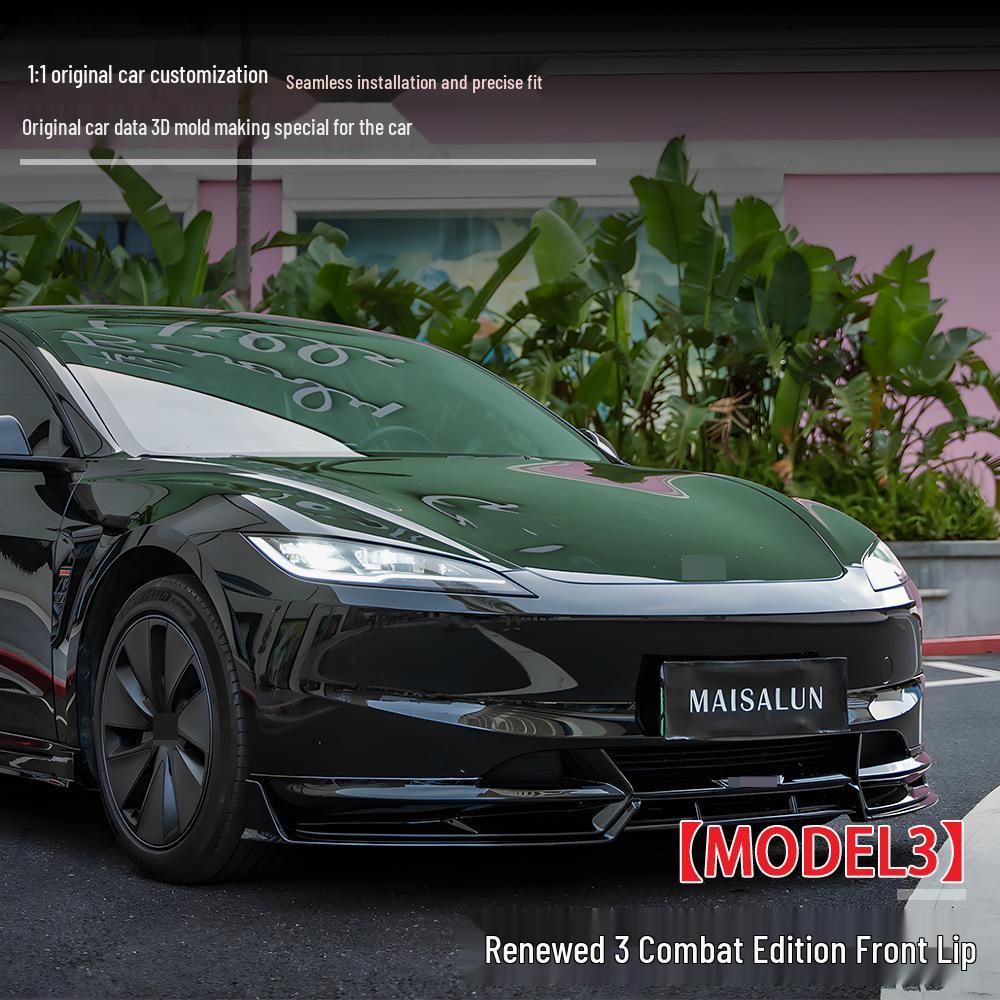 Glossy Black Front Lip for 2024+ Tesla Model 3 Fighter Edition, High Quality.