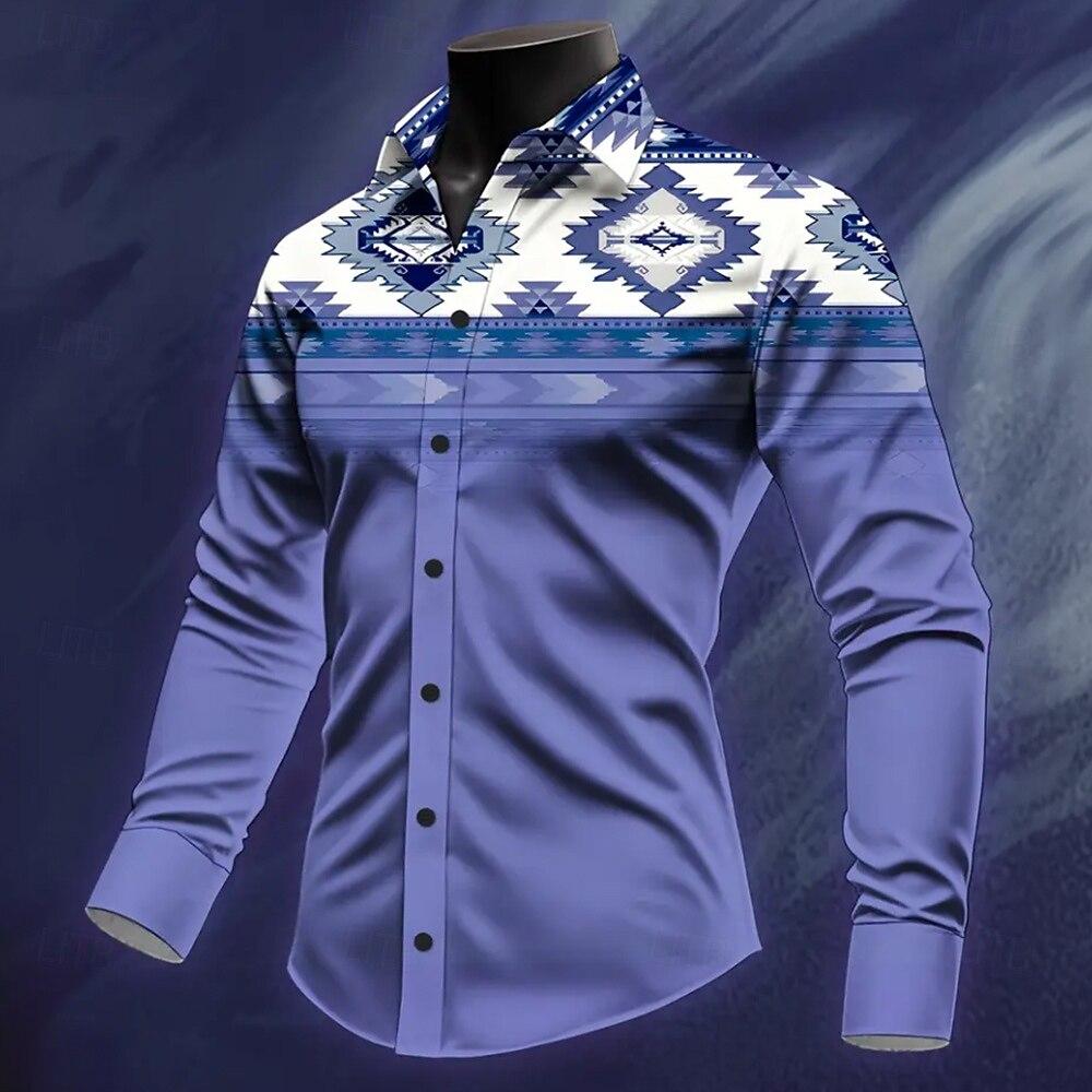 Camicia da Uomo con Stampa Floreale Lavorazione Etnica Camicia Western Camicia da Cowboy Manica Lunga Vintage Retrò Vacanza all'Aperto