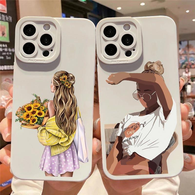 Young Girl Pattern Phone Case for iPhone 11 12 13 Pro Max 14 15 Plus Pro Max 7 8 Plus SE 2020 X XR XS Soft Silicone Cover Fundas