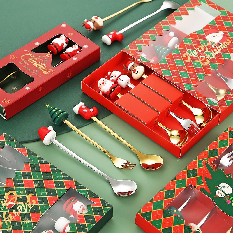 Christmas Fork And Spoon Set, Christmas Gift Box Tableware, Stainless Steel Tableware, Coffee, Tea And Dessert Fork And Spoon