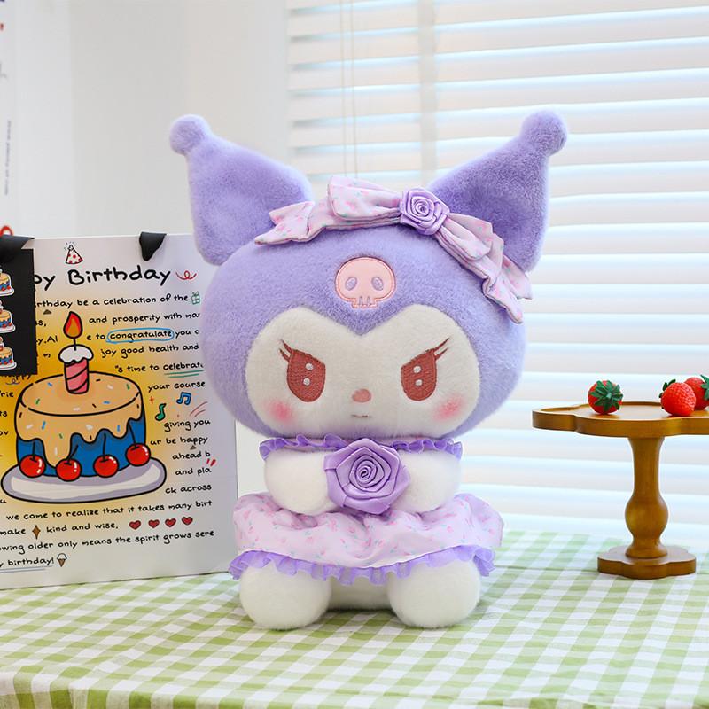 

Sanrio Melody Kuromi Plush Doll With Floral Dress And Rose Bow Decoration Kuromi,27cm