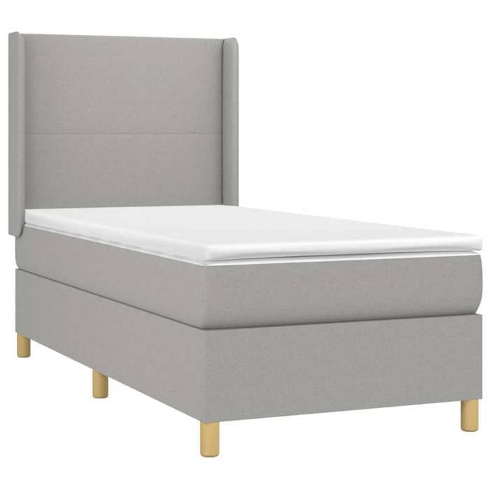 3131793 vidaXL Lit à sommier tapissier et matelas Gris clair 90x190 cm Tissu