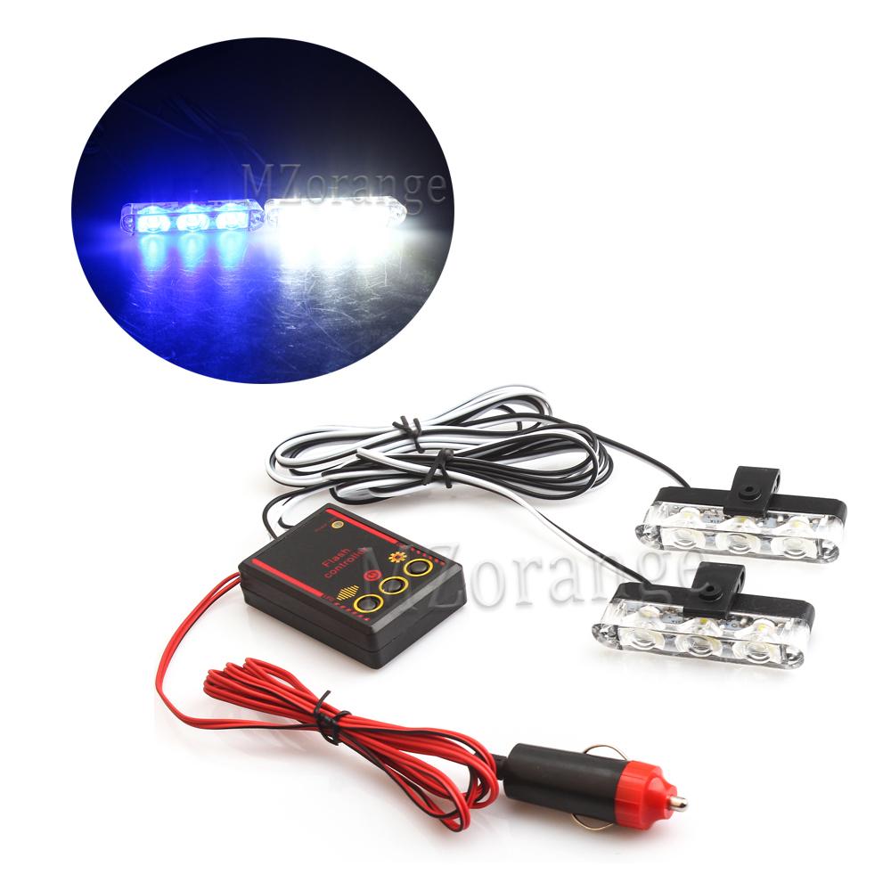 3 LED Car Front Grille Strobe Police Lights Stroboscopes Emergency Warn Lamp 12v 6w Car Flasher Light Cigarette Lighter 2 IN 1