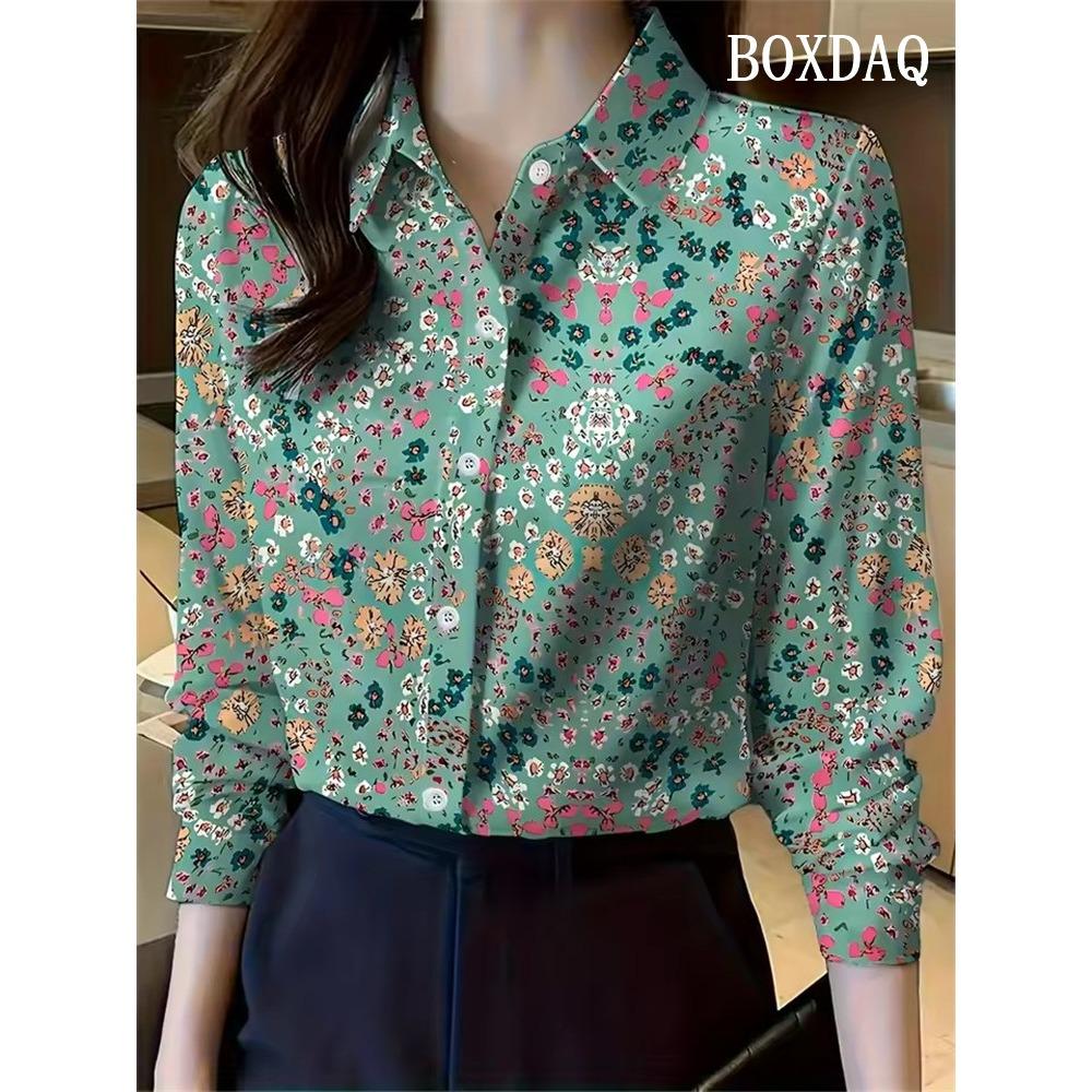 New Autumn Women's Lapel Shirts Fashion Floral Pattern Single Row Button Long Sleeve Shirt Daily Blouse Ladies Tops Casual Shirt