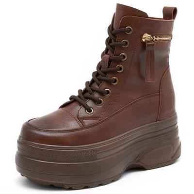 Fashion GKTINOO Ankle Boots Platform Women Genuine Cow Leather Short Boots Round Toe Height Increasing Thick Sole Ladies Shoes Handmade