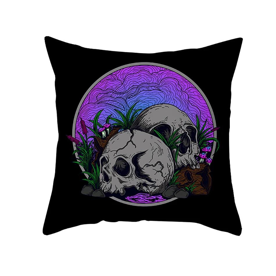 Home Decor Halloween Cushion Cover Skull Cat Scary Pumpkin Bat Castle Print Square Pillowcase Party 45X45Cm Funda De Almohada