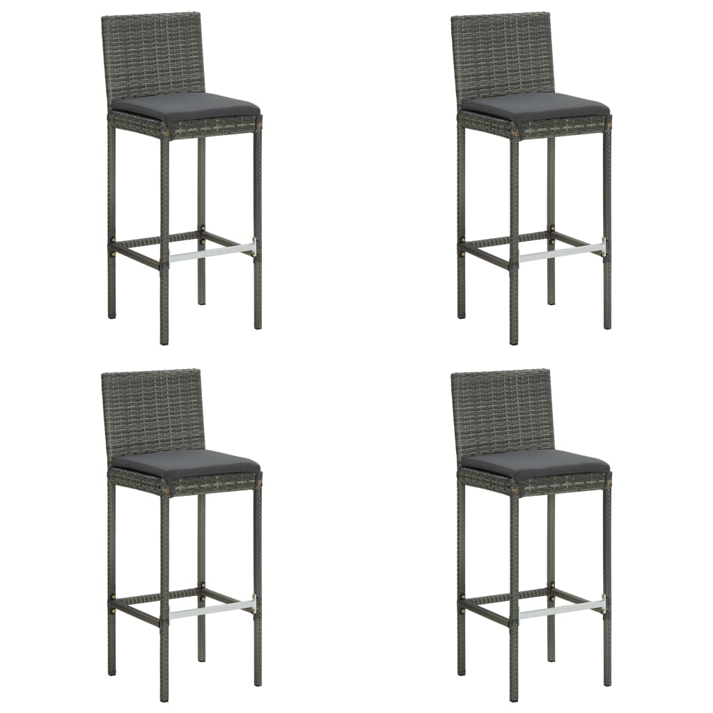 Garden Bar Stool with Cushion 4 pcs Grey Poly Rattan