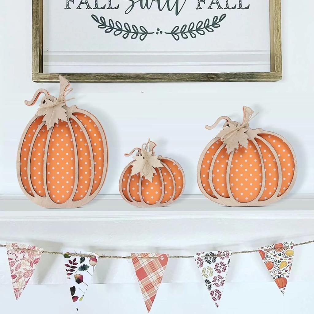 Wooden Fall  Decorations For Home Shelves Mantel Tabletop Decorative Pumpkins