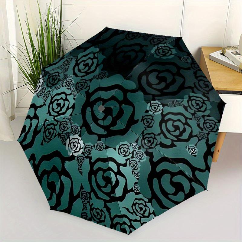 1pc Rose Pattern Automatic Umbrella High Quality Canopy, Portable Folding Umbrella With, Ideal Gift for - Travel, Everyday, Formal Events, Stylish Acc