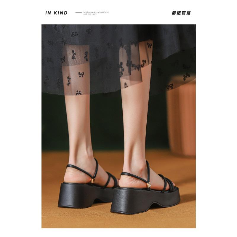 Sandales Romaines d'Été à Semelles Épaisses pour Femmes Nouvelles Sandales à Talons Hauts Rehaussées