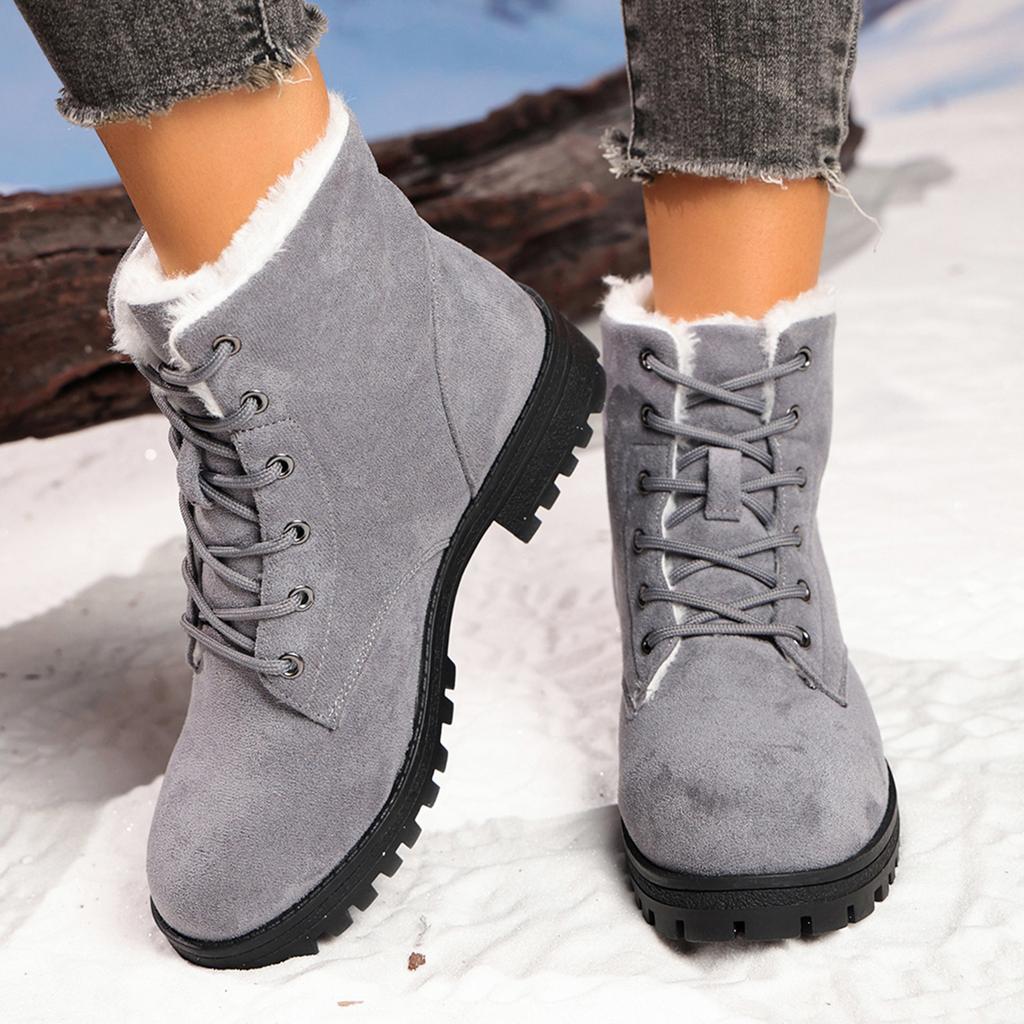 Women's Winter Snow Boots with Lace-Up Thick Heel Warm Lined Casual Cotton Boots for Cold