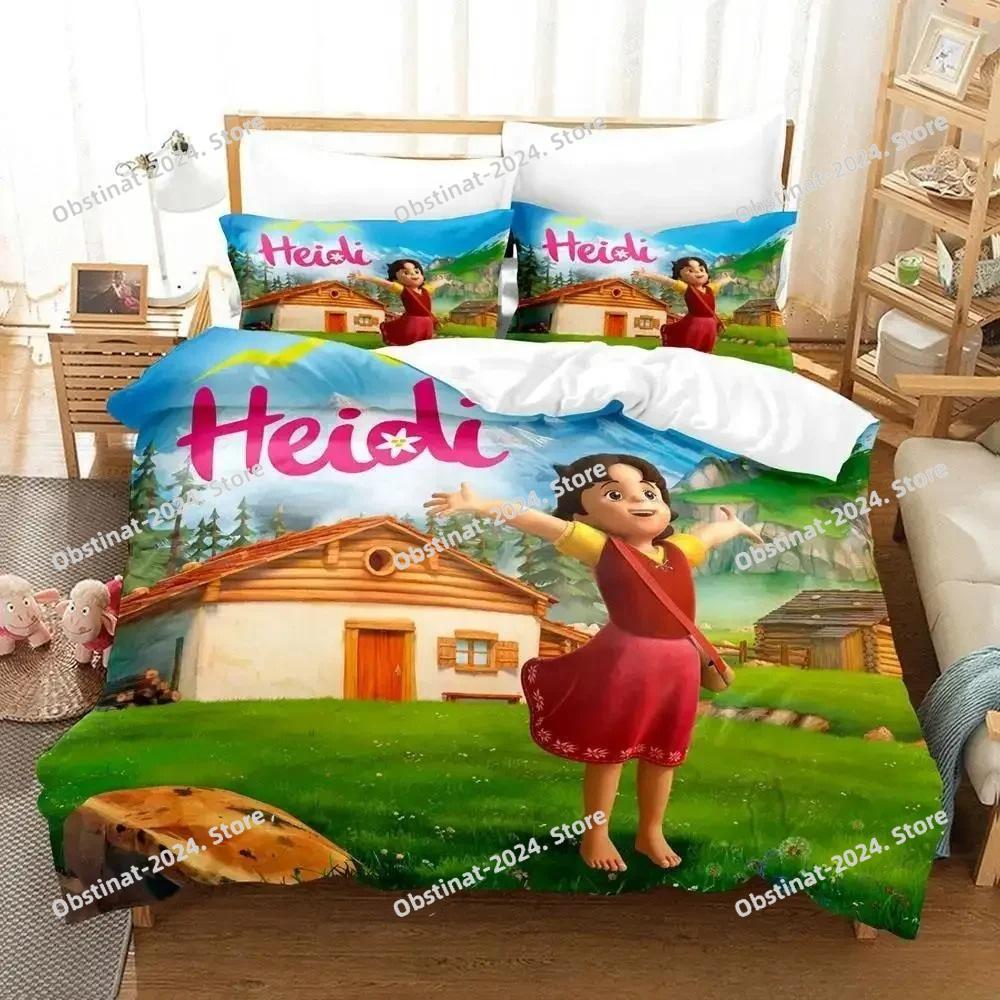 3D Anime Heidi, Girl of the Alps Bedding Set Printed Bed Set Duvet Cover Sheet Pillowcase Soft Quilt Cover Full Queen King Size