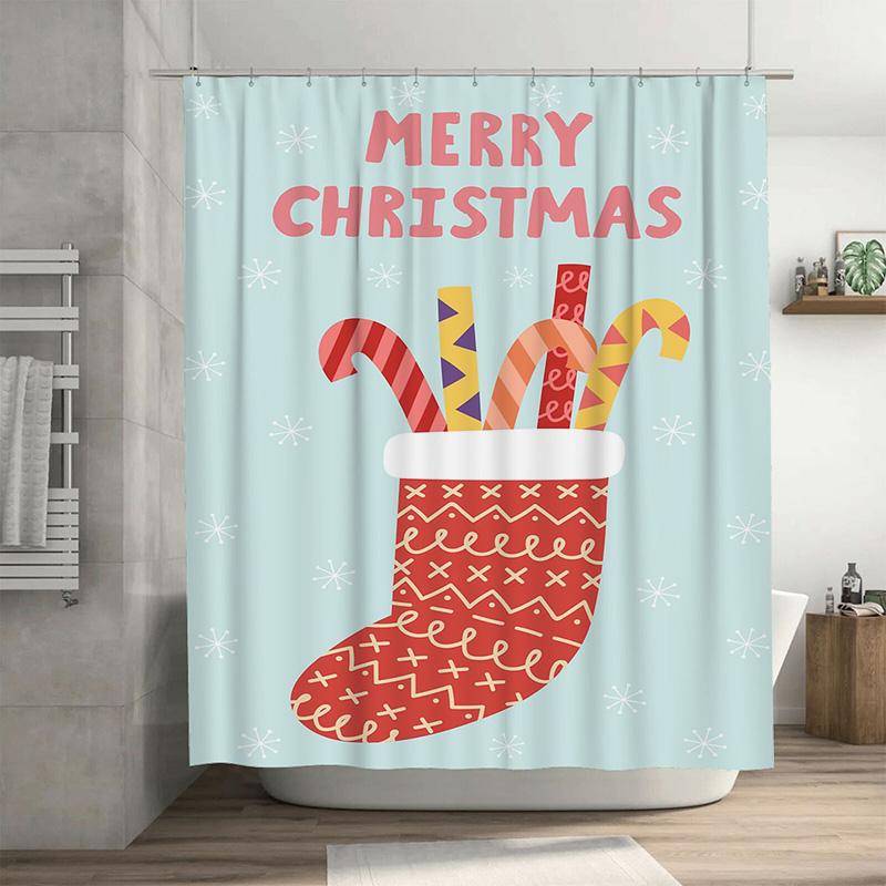 

Tuniu Charming Christmas Bathroom Decor Festive Holiday Shower Curtain Cute Reindeer Design Cozy Winter Vibes Funny Santa Claus W60H190(CM)-1 Pcs