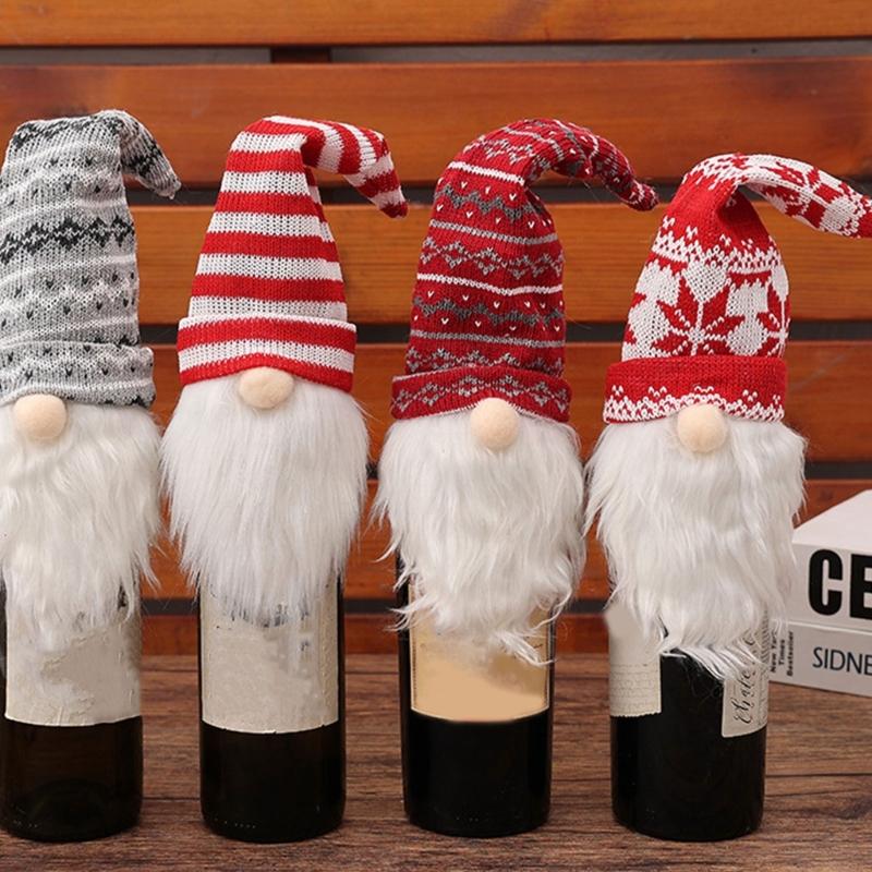 Santa Face Knitted Bottle Toppers Holiday Homes Decors For Christmas Dining Table Centerpieces And Kids Friendly