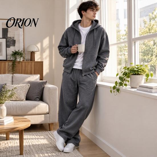 Casual Loungewear for Men Tracksuit 2 Pieces Set, Hoodie Coat Drawstring Sweatpants Breathable Sportswear Outdoor Activities Workout Outfit,