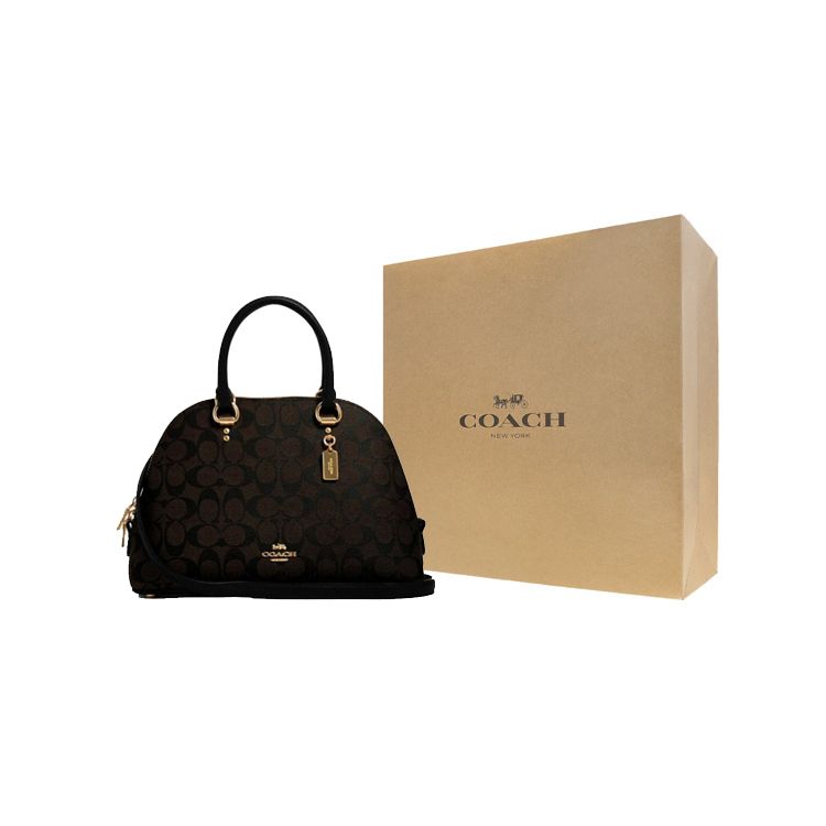 Coach Katy 30 Monogram Print Leather Shell Bag Women Handbags Dark-Brown 2558-IMAA8