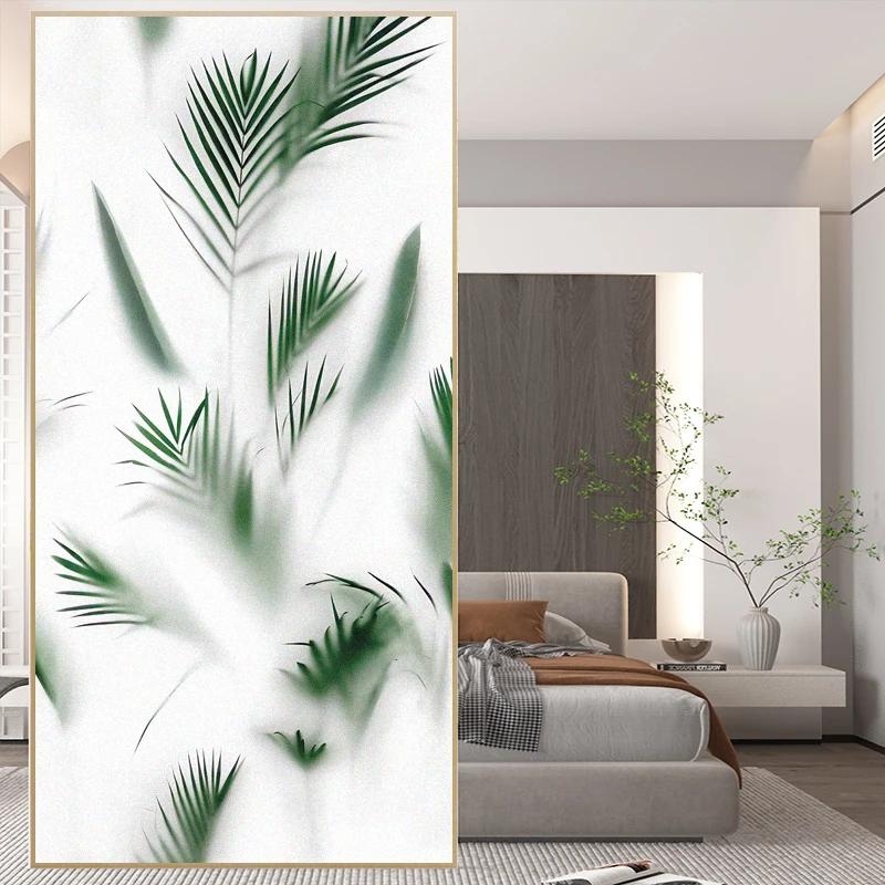 

Frosted Foggy Green Leaves Window Film Privacy Heat Insulation and Anti UV Blocking Static Cling Glass Sticker for Home (as the picture,40x100cm WxH)