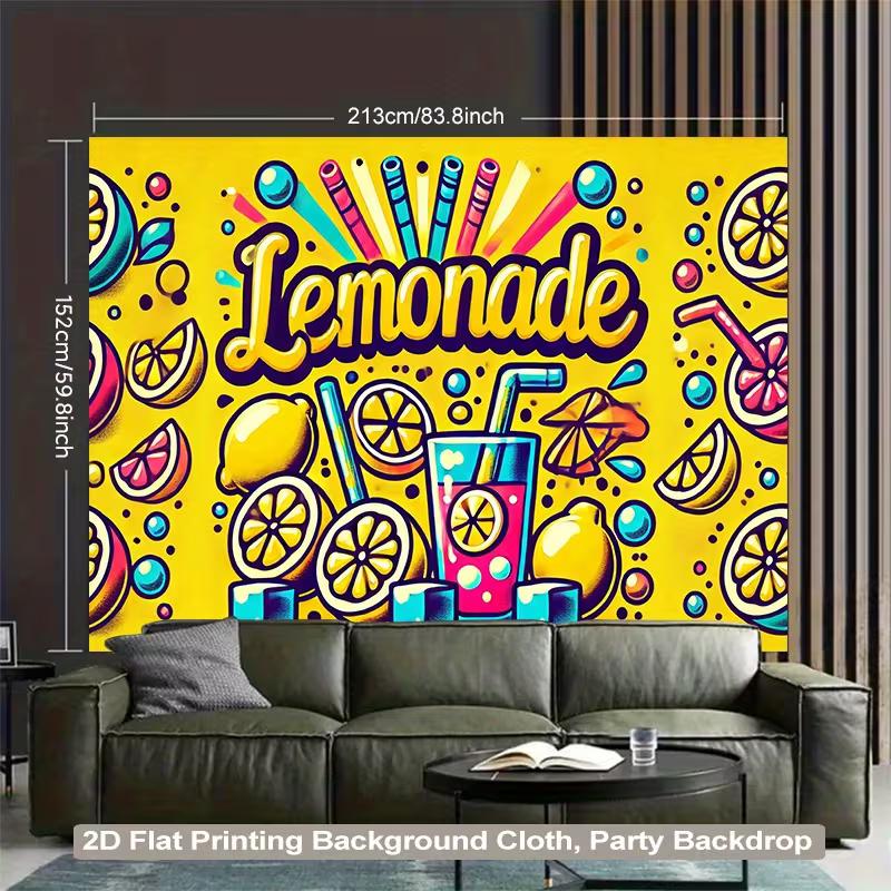 2D Pop Art Lemonade Backdrop with Lemons, Drinks, Straws & Bubbles Photography Background Banner