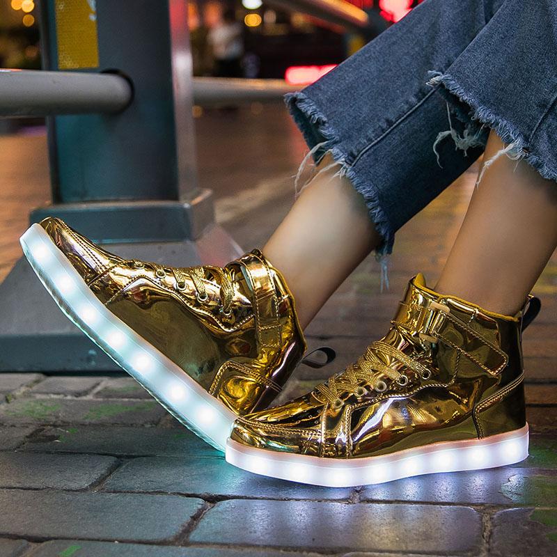 Kids High-tops Lights Up Shoes USB Charger Basket LED Children Shoes Trendy Kids Luminous Sneakers Sports Tennis Shoes