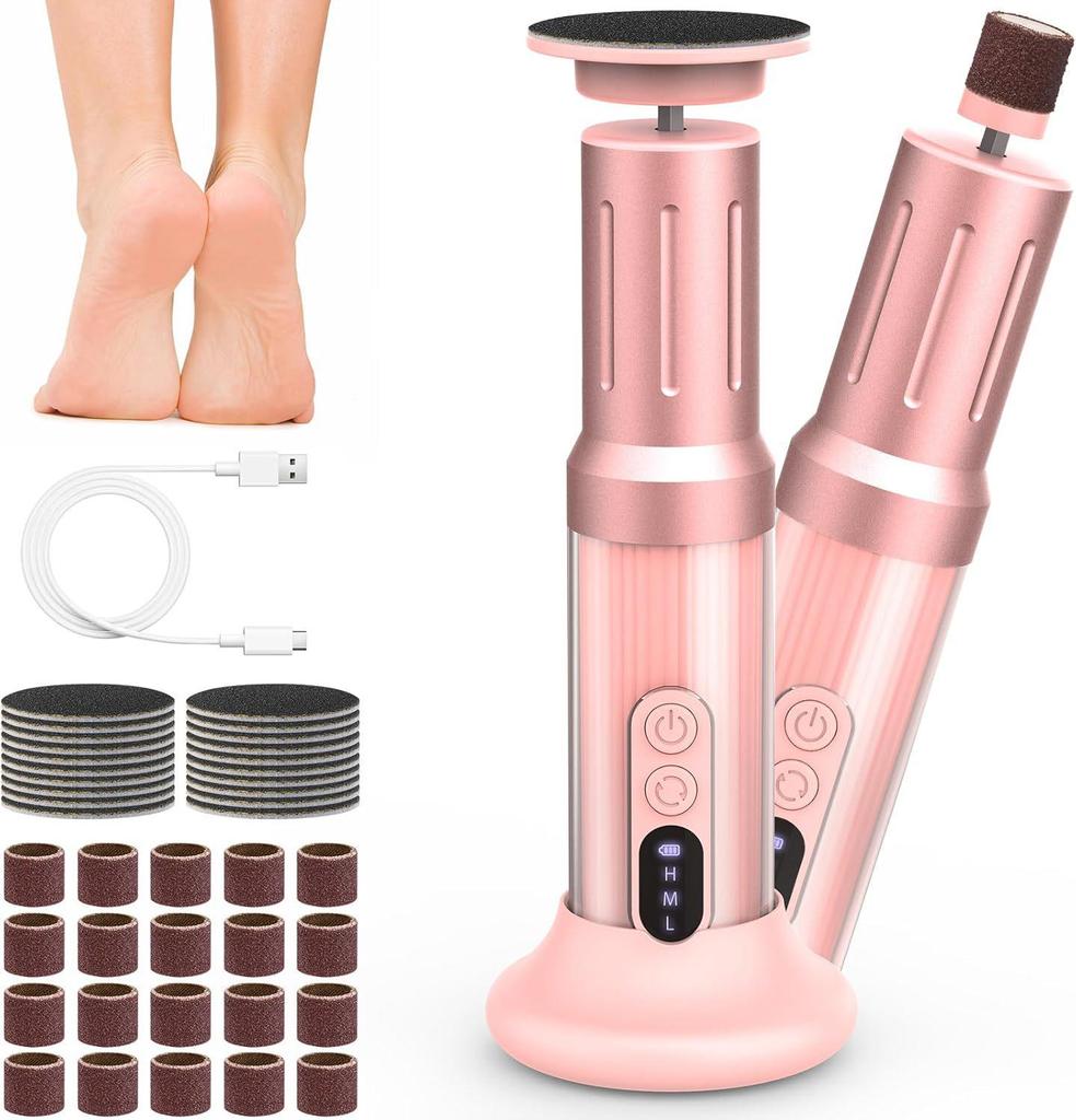 Rechargeable Electric Foot Scrubber & Grinder with Screen Display - Dual Function Pedicure/Manicure Tool with New Metal Body